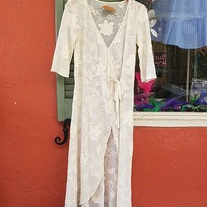 Ivory boho linen wrap top.